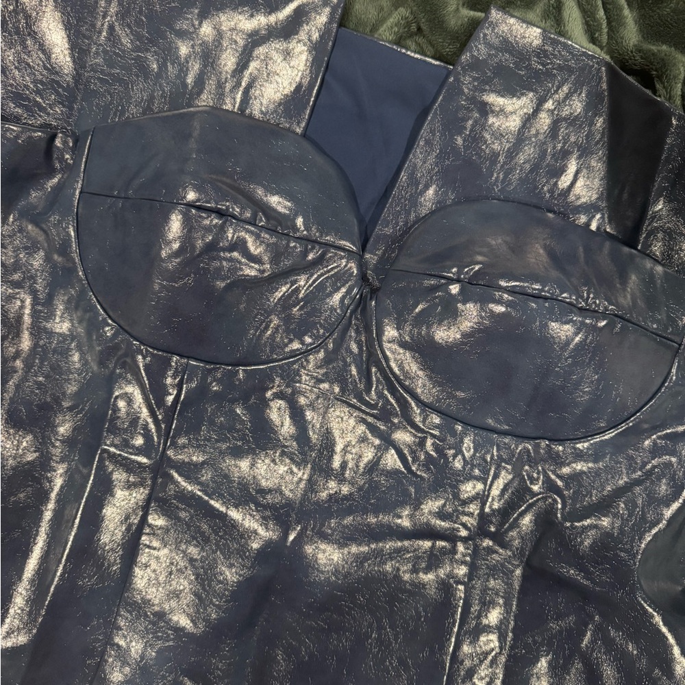 Strapless Faux Leather Blue Dress - Picture 5 of 5